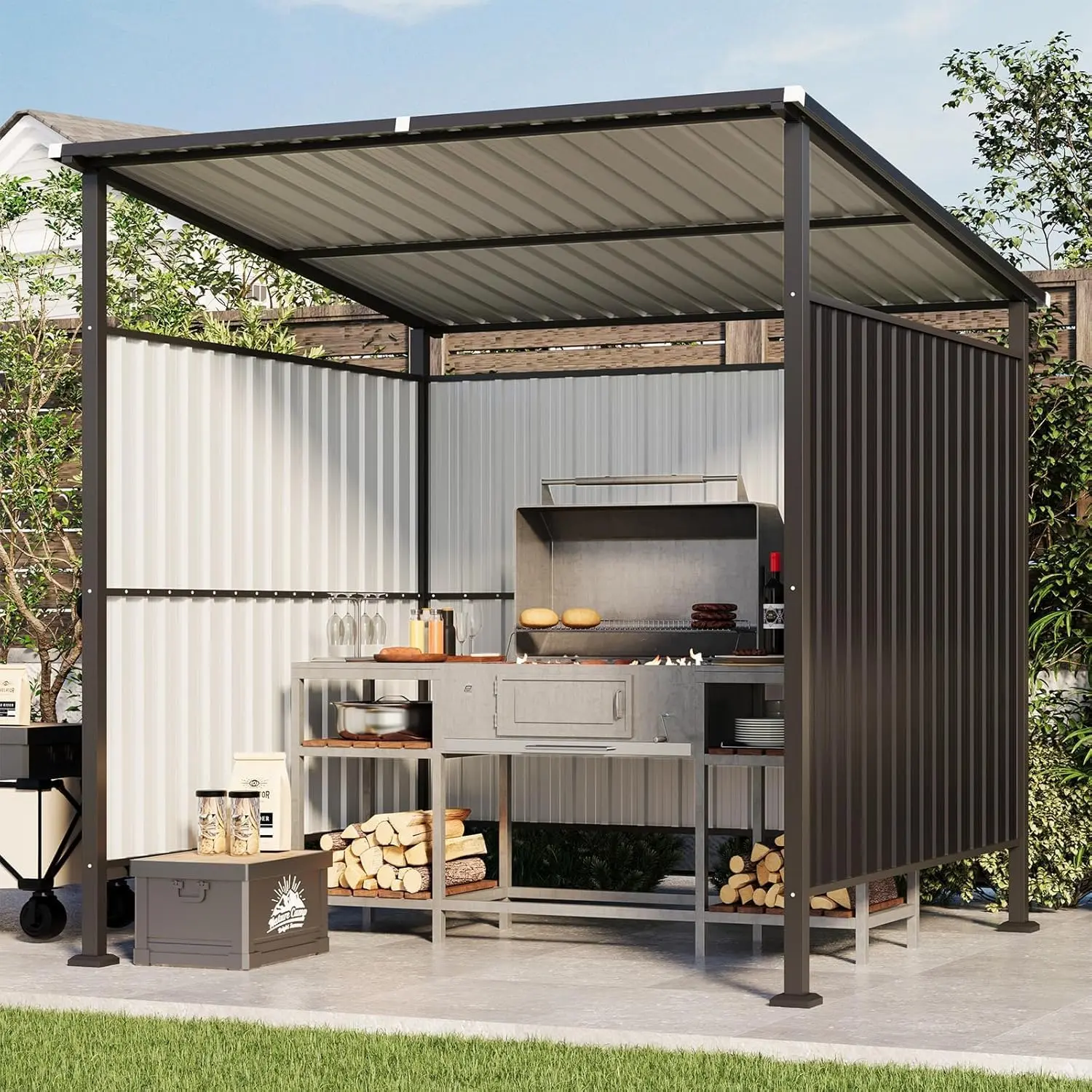 Gazebo Metal 6x6FT Outdoor Shed Grill Solar Light BBQ Pets for Patio, Outdoor Gazebo for Pets Pergolas, Metal Awnings for Patio and Decks