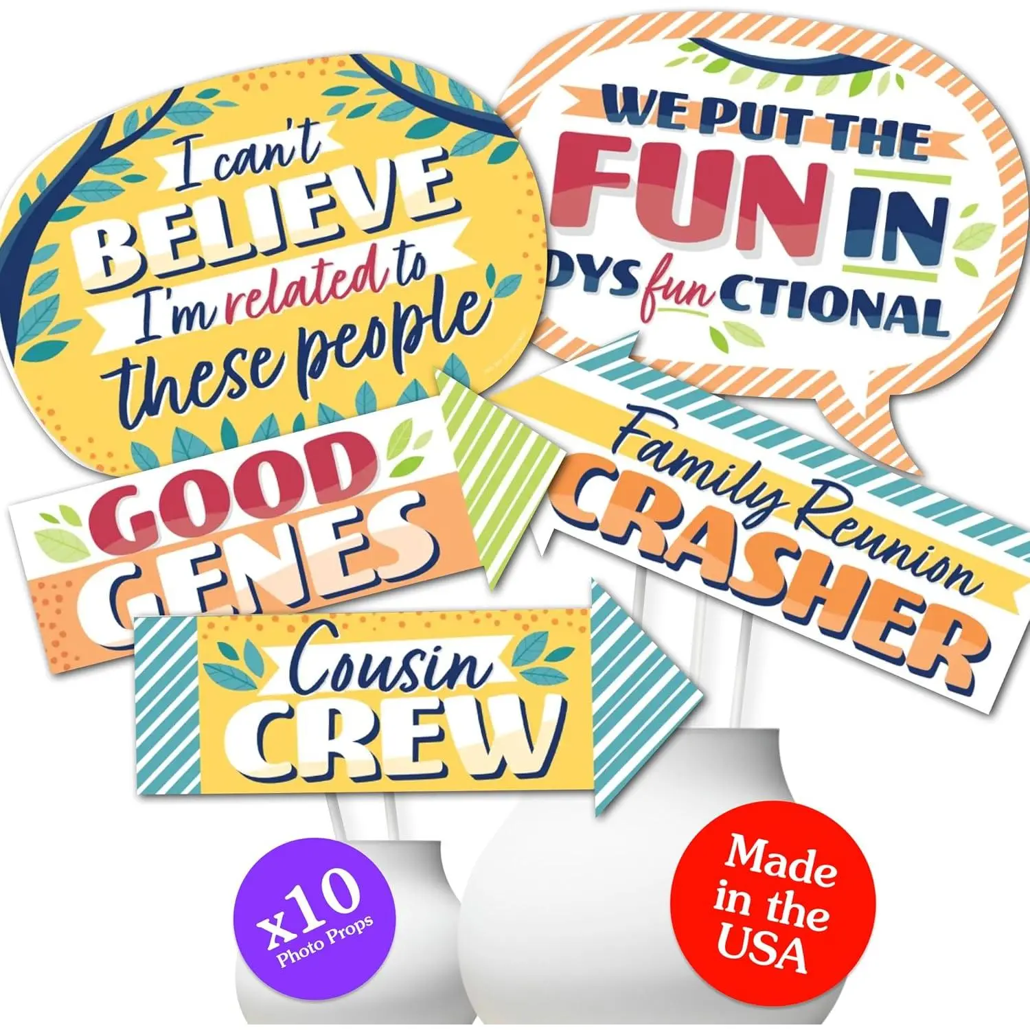 Family Reunion Photo Booth Props Kit - 10- Party Decoration Set with Speech Bubbles and Arrows - DIY Assembly,  Cardstock Photo Props,  for Family Gatherings