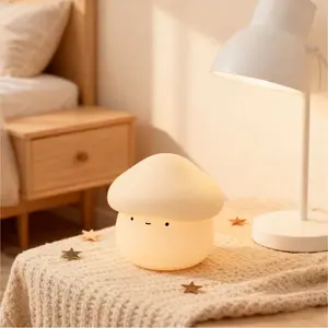Cute Mushroom Bedside Silicone Night Light, Rechargeable, Adjustable Brightness, Timer Function, Touch Lamp, Creative Ambiance Light