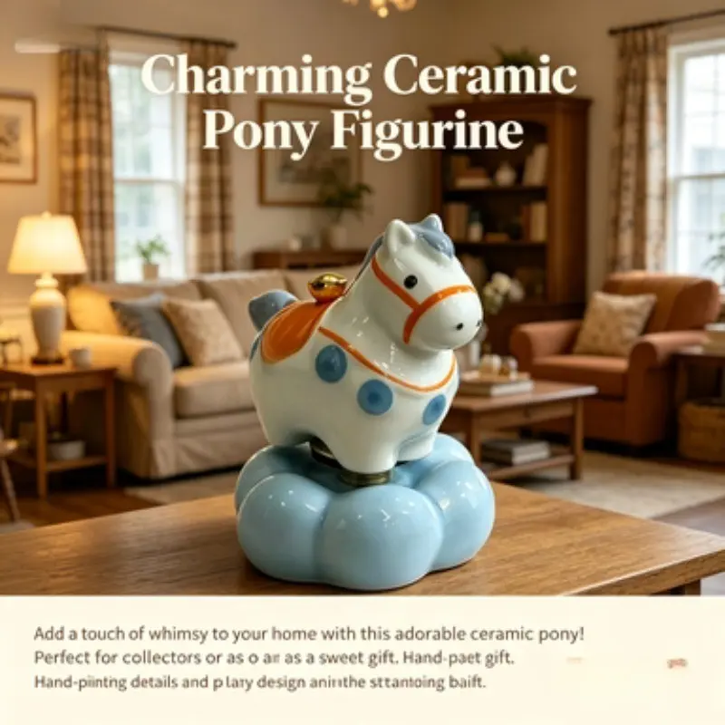 Ceramic Horse Figurine Office Stress Relief Gift, Spin for Good Luck and Wealth, Eastern Country Decorative Ornament