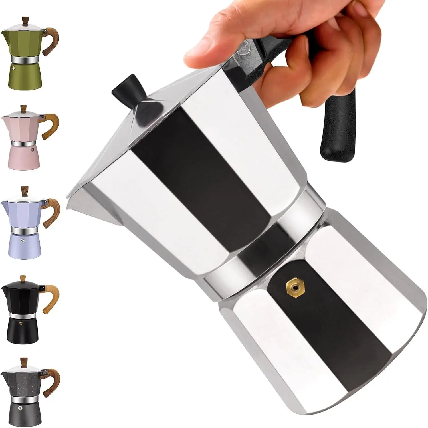 2 Cup Aluminum Moka Pot Classic Stovetop Espresso Coffee Maker 100ml 3.4oz Coffeemaker Percolator Mocha Pot Greca Coffee Maker Cafe Makers for Italian and Cuban Café Brewing Silver