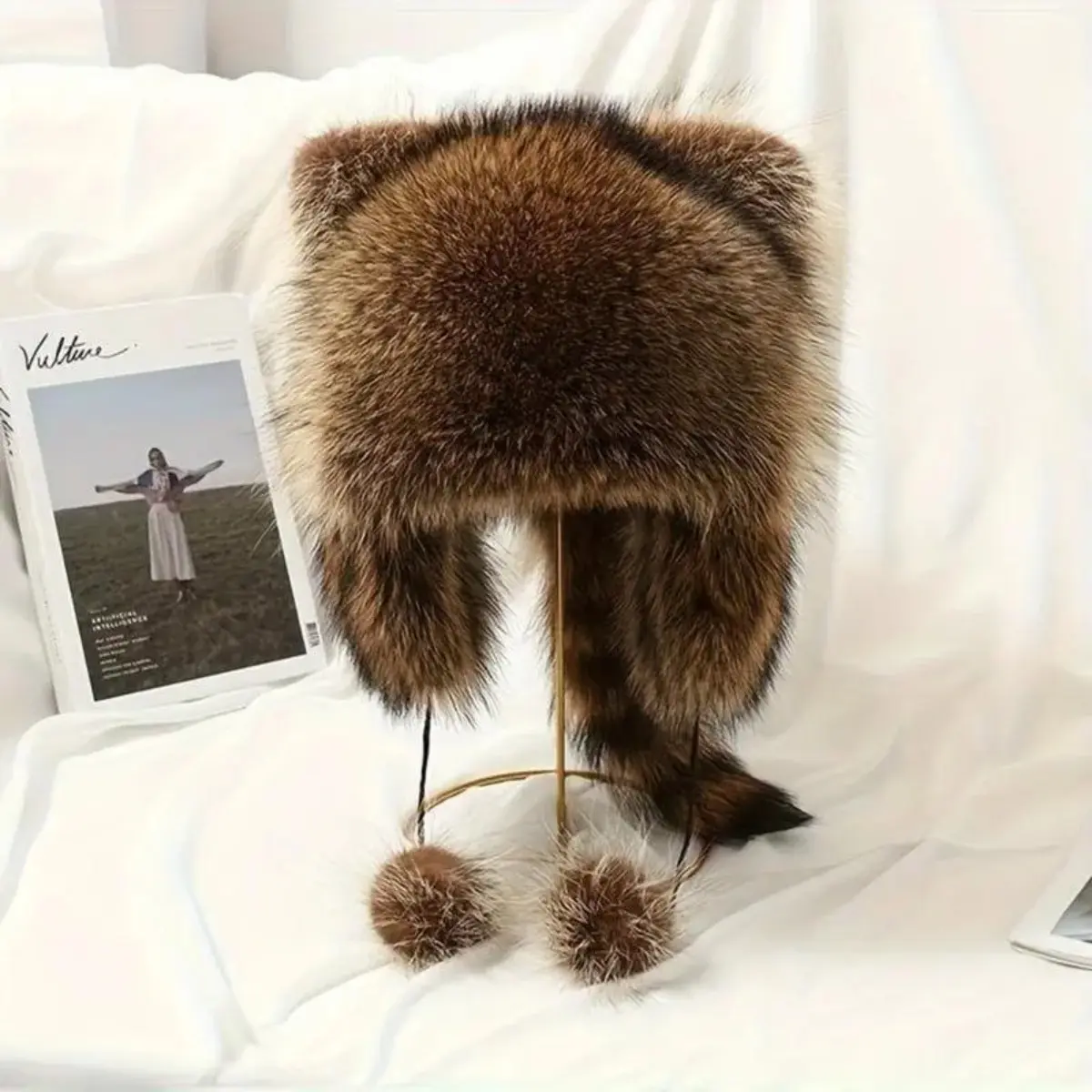 Soft Knit Cottagecore Chic Slouchy Beanie with Raccoon Headpiece, Raccoon Tail Motif, Detachable Ears, Adjustable Fit - Bag Accessory Charm for Winter Casual Wear, Costume Parties