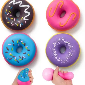 4-Pack Donut Stress Balls, Realistic Sensory Toys for Birthday Party Gifts, Photo Props, and Displays, Fun and Relaxing Accessories, Stress Ball Fidgets