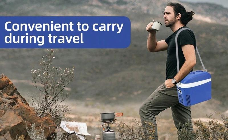 Blue 7L Skincare Mini Fridge With Floral Accents Design, Adjustable Strap & Dual-Temp Control - Perfect Gift To Store Cosmetics/Cans (Holds 9 Drinks)