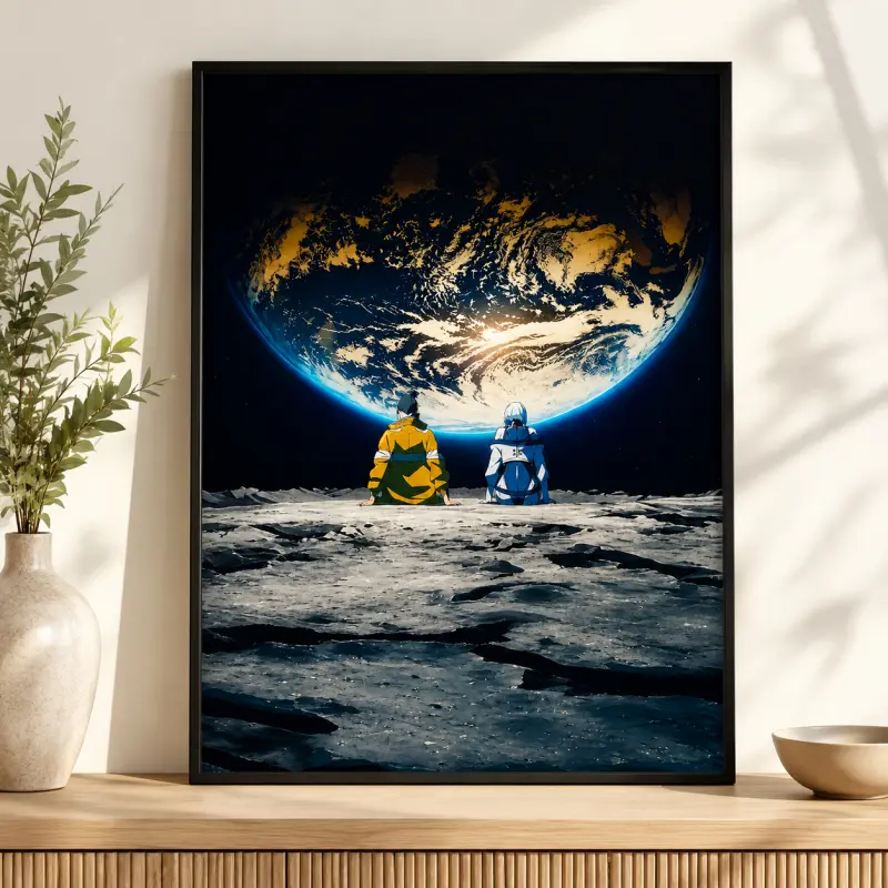 Cyberpunk Edgerunners David & Lucy Moon Scene Wall Art, Anime Poster, Futuristic Cyberpunk Aesthetic, Black Frame Or Unframed Print, Bedroom Dorm Gaming Room Decor, Anime Fan Gift, Manga Wall Art Gift