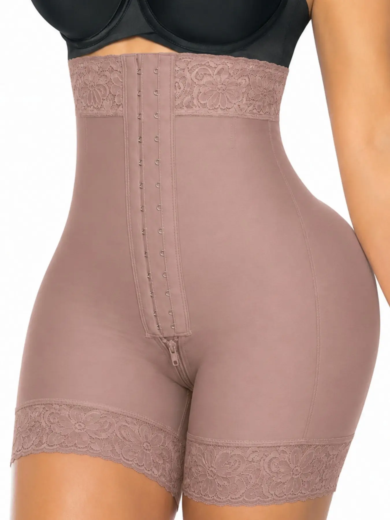 Women's Solid Color Shapewear Shorts with Lace Trim Anti Slip, Fajas, Colombian Faja Compression, Adjustable Hook Closure Compressing Bottom, High Waist Tummy Control Shaping Panty, Butt Lifting Shaper Briefs, Perfect for Daily Wear