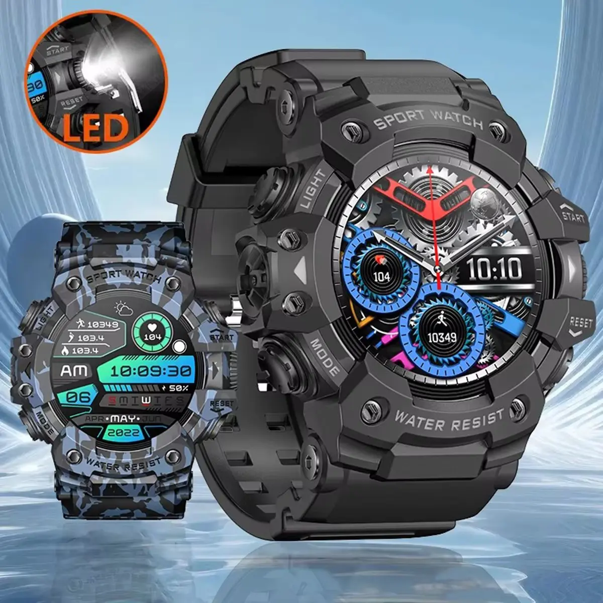 Men's Outdoor Sports Smart Watch, Fitness Tracker Smartwatch, Step Tracker Watch, Smartwatch With Pedometer, Waterproof Bluetooth-compatible Call, Compass, Sleep Health Monitor, Message Push, Flashlight, Analog-Digital Face
