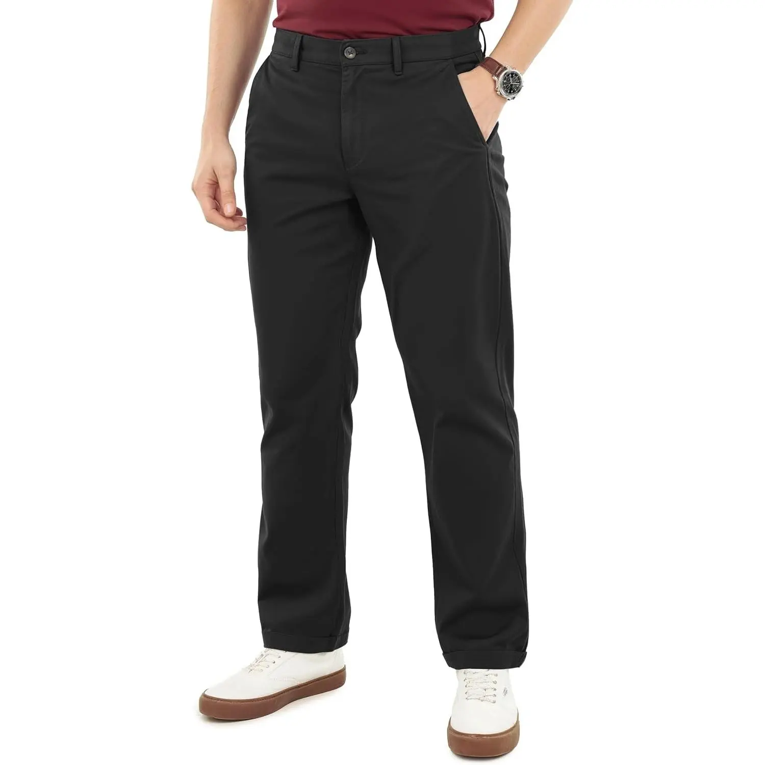 Men's Cotton Stretch Khaki Casual Chino Pants Relaxed Fit | Mid Rise, Soft Stretch Fabric, Button Closure, Multi PocketGift
