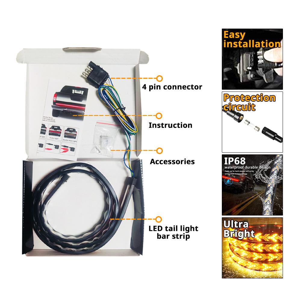 48 Inch Car LED Light Bar, Dynamic Fishbone Shaped Decorative Light, Car Tailgate LED Light Bar, Decorative Light for Truck Pickup Trailer SUV RV VAN Jeep, Led Tailgate Lights