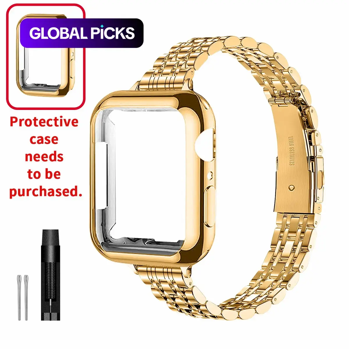 Women's Stainless Steel Smartwatch Band, Compatible with Apple Watch 41mm/40mm/45mm, Fits iWatch Series 1-9/SE/SE2, Optional TPU Protective Case, Slim-Profile Design, Watch Straps