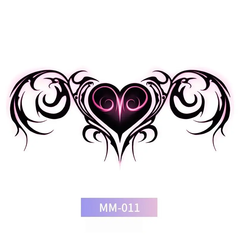 Gothic Heart Vine Flower Temporary Tattoos, Waterproof Body Stickers for Chest Belly Waist, Sensual Fake Tattoo for Girls Bikini Party
