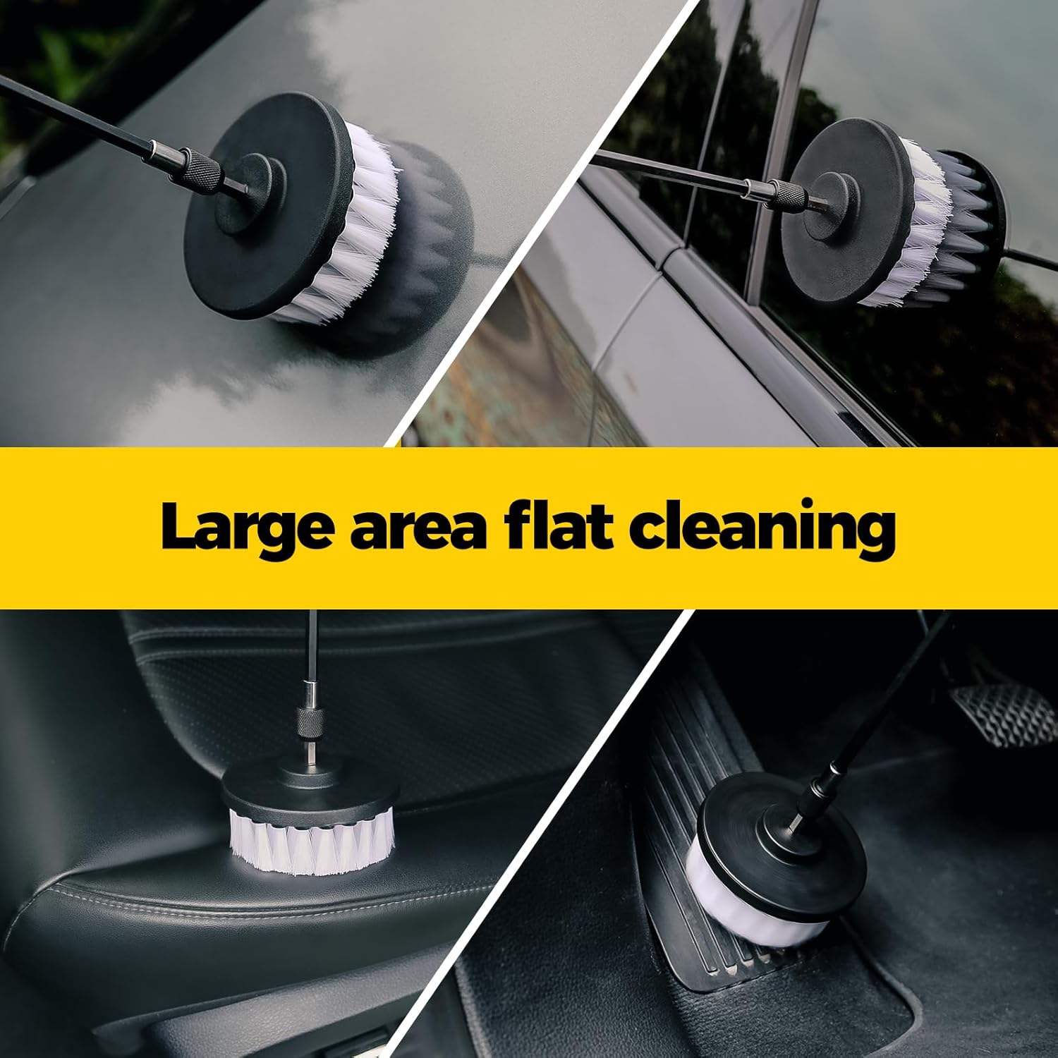 7Pack Drill Brush Attachment Set- Interior Detailing Kit,Power  Brush Extended Long Attachment for Bathroom, ,Shower,Carpet,Boat,Kitchen,Floor and Tile,White