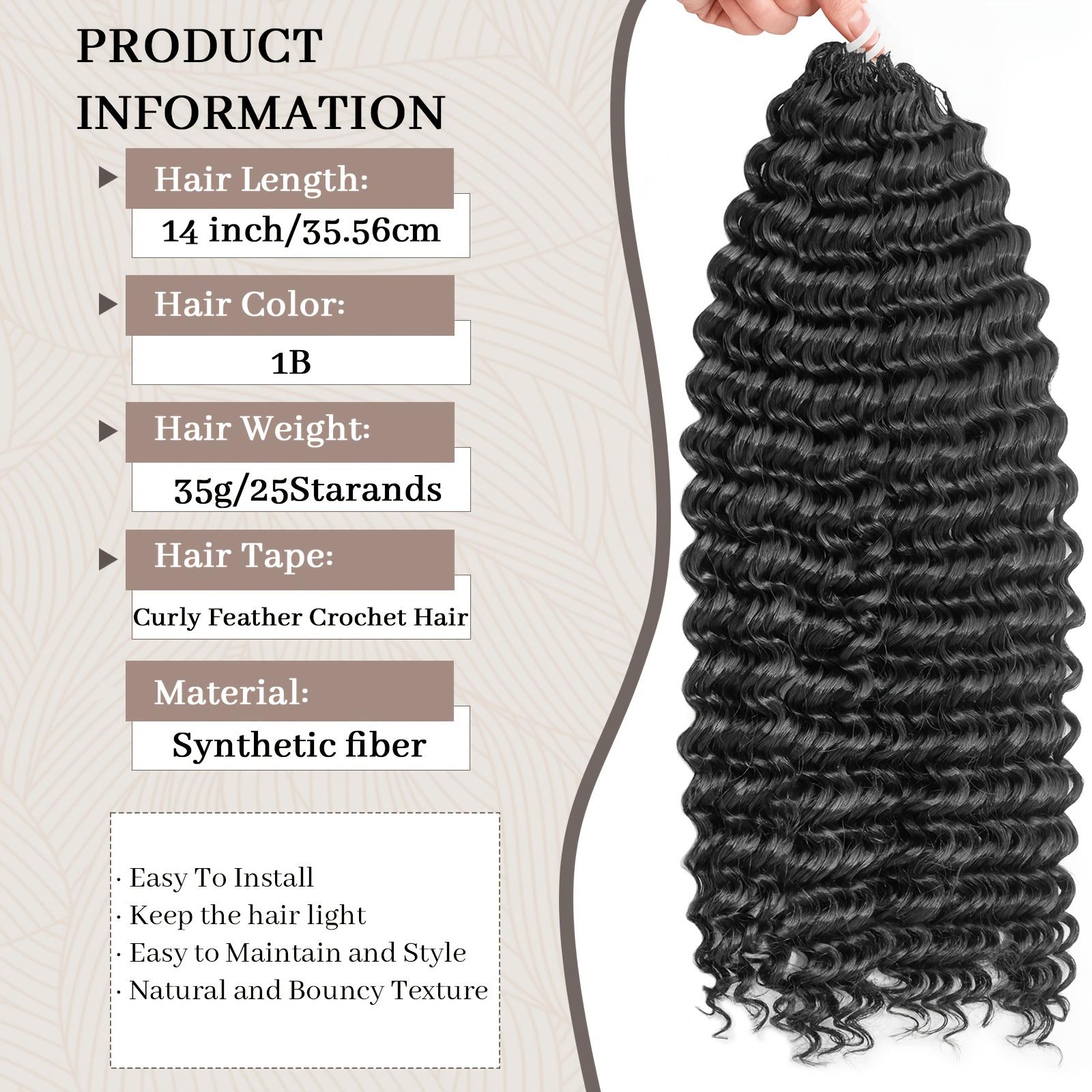 Women's Feather Crochet Hair Bundle Deep Wave Crochet Hair 14 inches 50g Pre-separated Feather Crochet Hair Deep Wave Invisible Crochet Hair Piece 25 Strands Natural Black, Water Wave, Bohemian Braids