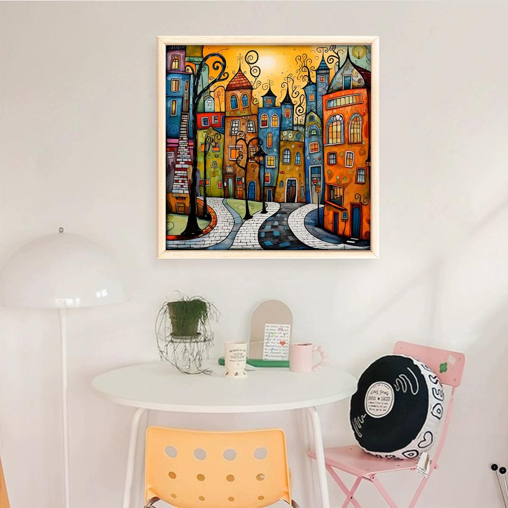 Colorful Houses Full 14CT DIY Counted Embroidery Needlepoint Starter Kits 15.75x15.75inch Cross Stitch Patterns Arts Craft Kits for Beginners Adults Home Decor