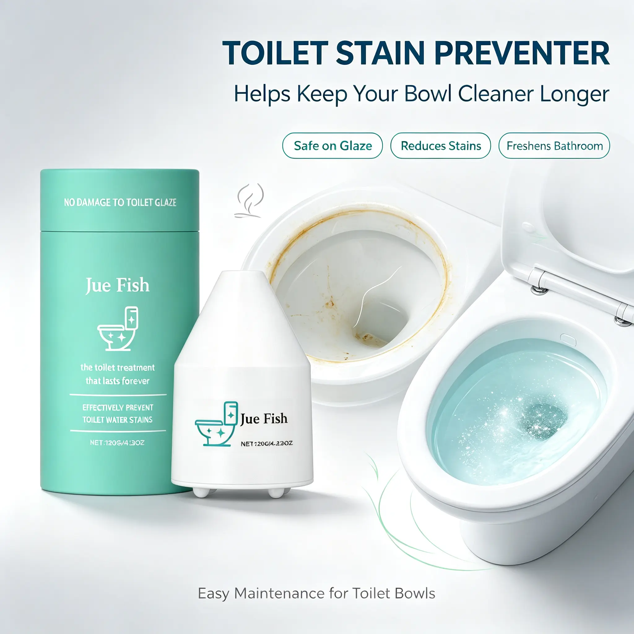Jue Fish Automatic Toilet Tank Cleaner Blocks, Mild Toilet Stain Remover, Bathroom Odor Eliminator