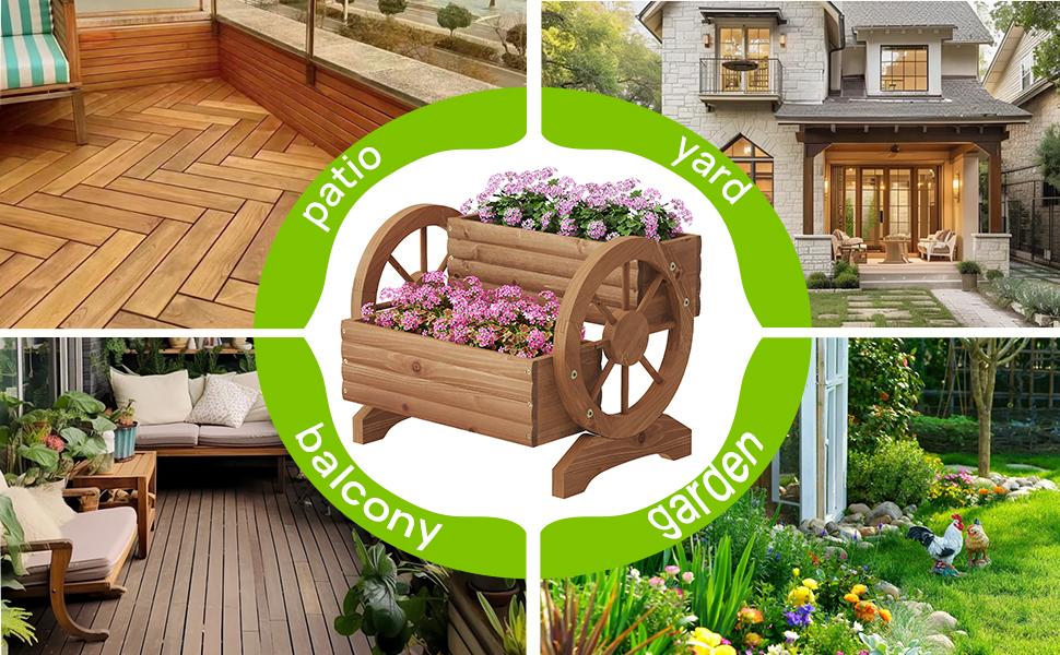 Wooden Wagon Planter Flower Cart with Wheels Planter, Planter for Balcony Decoration Succulent Flower Pot for Indoor Backyard Balcon Yard planters (Brown) Wooden Wagon Planter Flower Cart with Wheels Planter, Planter for Balcony Decoration Succulent Flower Pot for Indoor Backyard Balcon Yard planters (Brown)