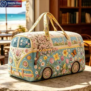 Quilted Embroidery Multipurpose Tote Bag, Floral Spring Style Handbag, Spacious Lightweight Durable Carryall, Stylish Travel & Daily Shopping Tote, Gym Workout Bag, Work, Outdoor Activities and Casual Everyday Use Handbag
