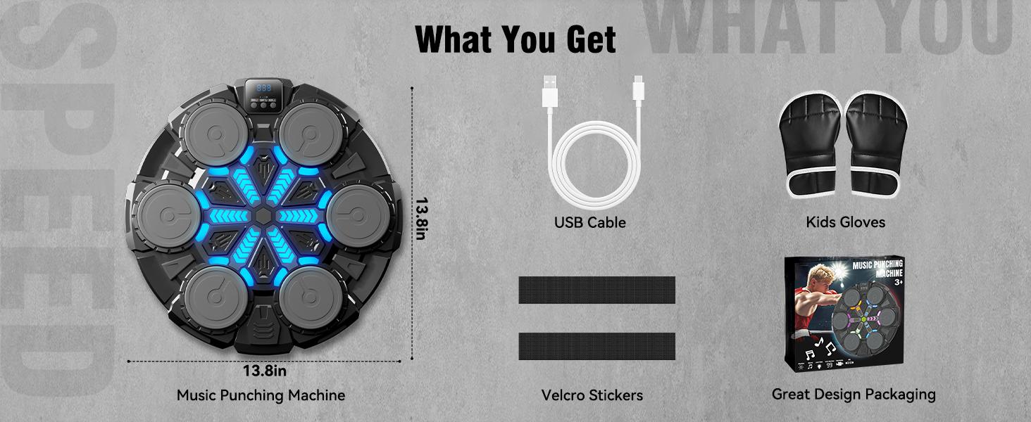 Music Boxing Machine for Kids and Adults, Wall Boxing Punching Pad with Bluetooth & Rhythm Lights, 3 Speed Modes, Home Fitness Boxing Equipment with Gloves for Boys Girls Teenagers
