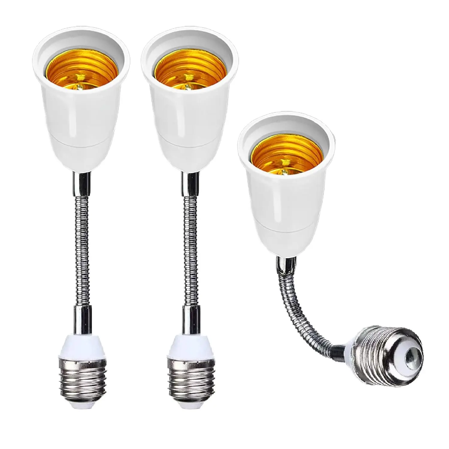Light Socket Extender [2-Pack], 360  Adjustable Flexing , 19 CM/7.5 Inch Extension Adapter, Compatible with  E26/E27 of Bulbs Screw Base, PBT Fireproof Material, White