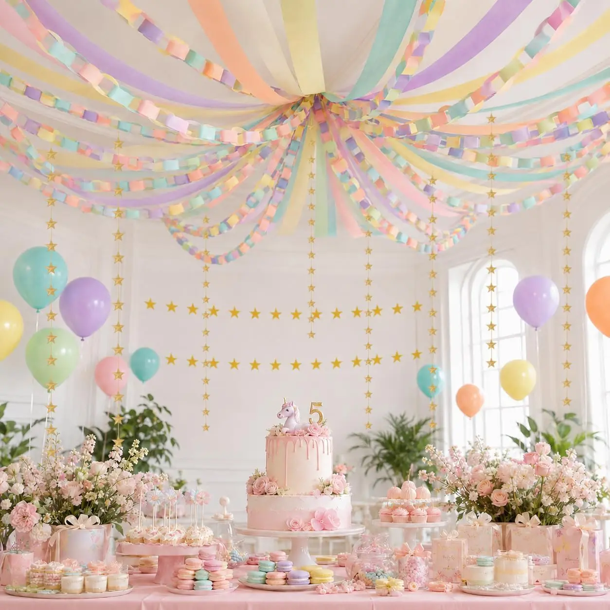 360 Sheets Colorful Paper Chains Strips and  Garland for Fancy Party | 52ft   Garland, 492ft Crepe Paper Streamer, Pastel Party Decorations, Balloon Fringe Curtain for DIY  Decor