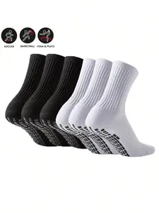 6 Pairs Adult Unisex Non-Slip Football Socks, Silicone Bottom, Thickened Knit Sole, Breathable, Comfortable, Ideal for Running, Soccer, Basketball, Fitness