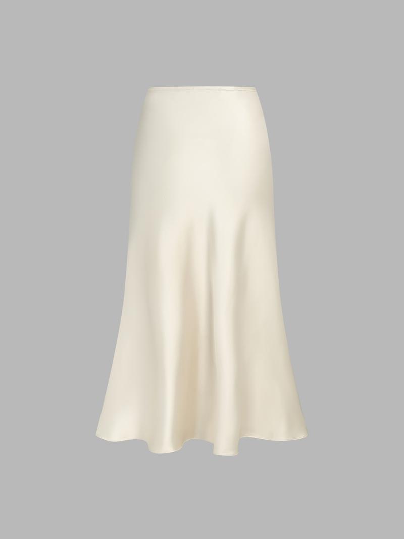 Cider Satin Solid Ruffle Long Skirt Fashion Bottom