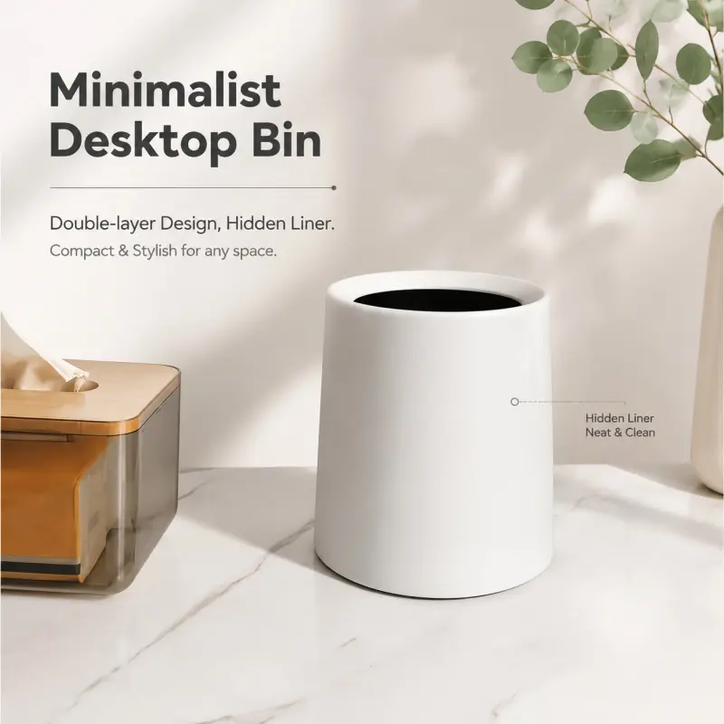 Minimalist Desktop Trash Can - Double-Layer Design with Hidden Liner, Compact & Stylish Waste Bin for Office, Bedroom & Bathroom