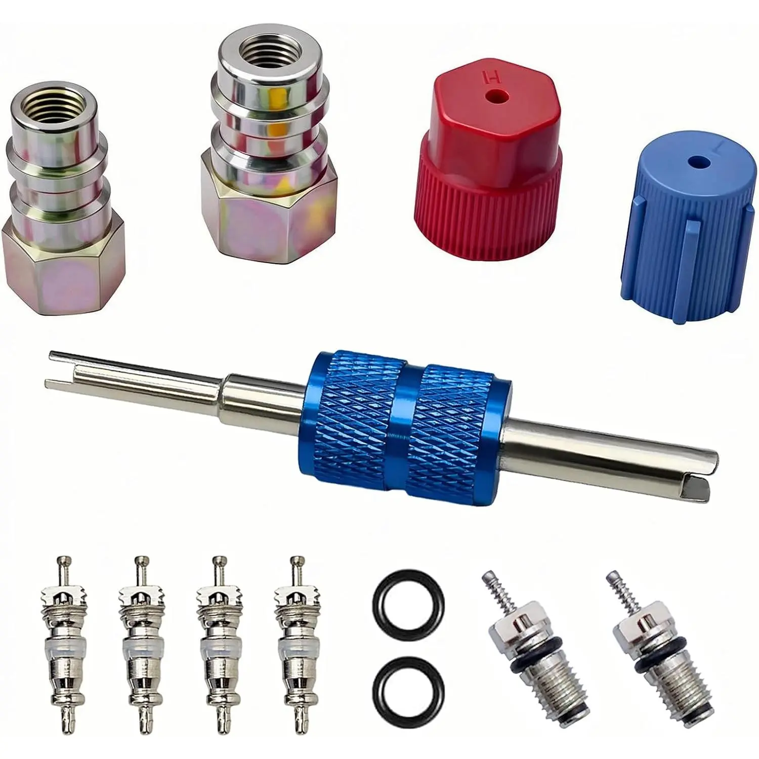 R12 to R134A AC  Fitting Adapter Kit, R12 R22 to R134A High/Low Fitting Port  1/4’’ to 7/16"-20 UNF Conversion Adapter,Fits for AC Air Conditioner Refrigerant