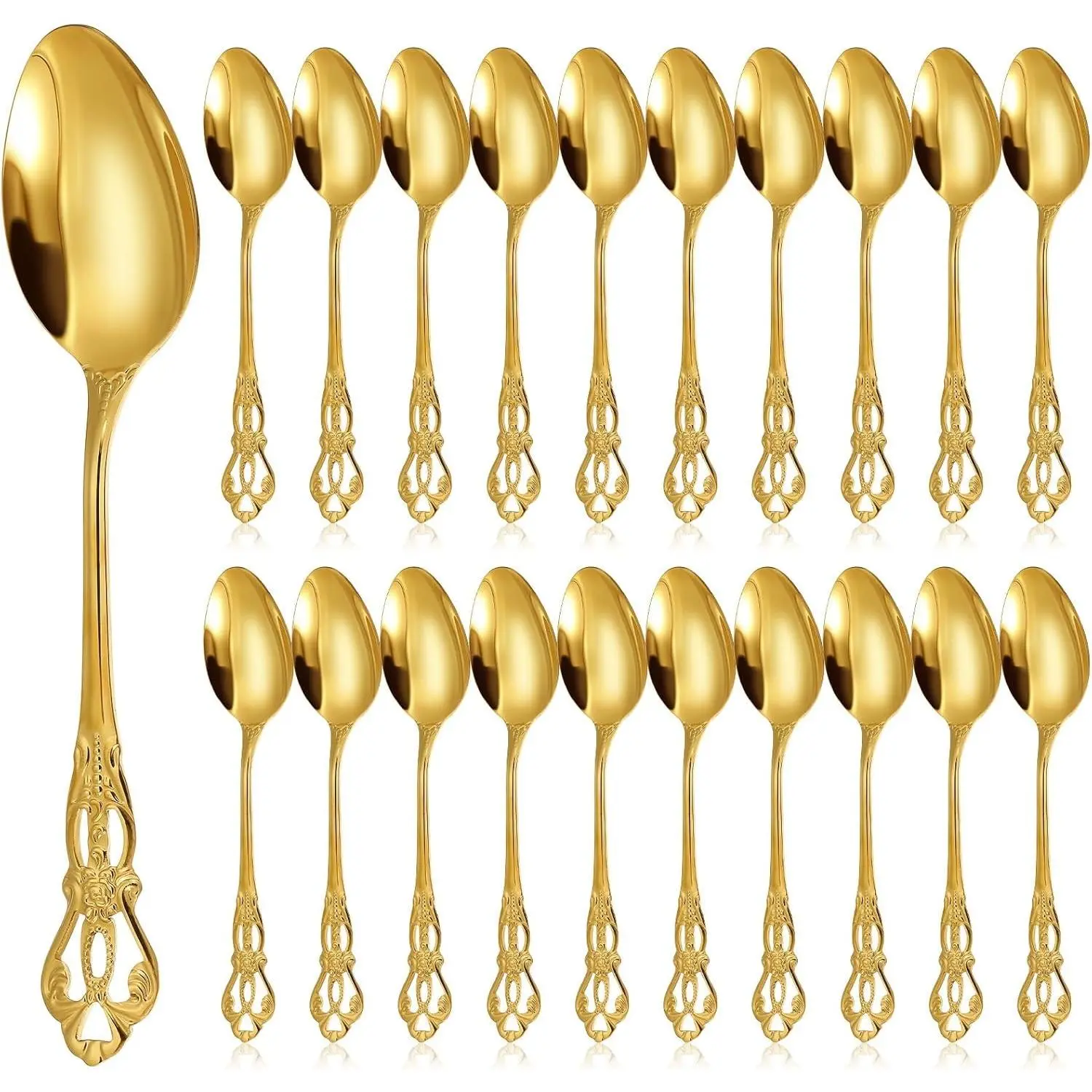 Women's Tableware Cutlery - 20 Pcs 6.6" Vintage Fancy Gold Stainless Steel Mini Spoons for Tea, Coffee, Wedding Party