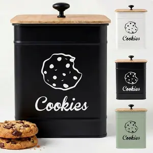 1 Gallon Cookie Jar with Airtight Bamboo Lid 6"D x 8"H Iron Cookie Tin Large Airtight Farmhouse Decorative Cookie Jar for Kitchen Counter