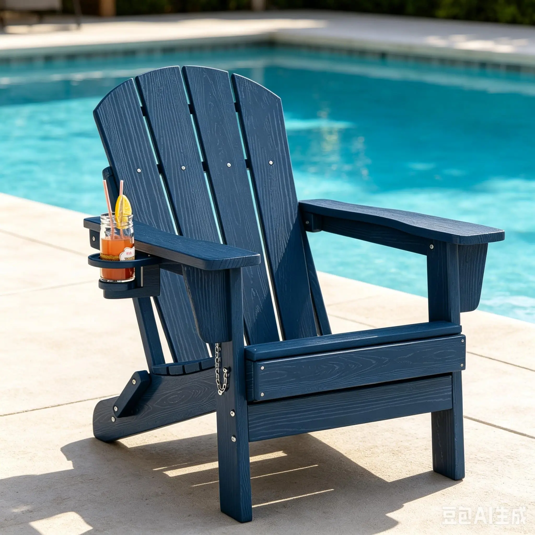 【GARVEE】Folding Adirondack Chair with Cup Holder – Durable All-Weather HDPE Outdoor Patio Chair – Wooden Textured Look & Foldable Design – Ideal for Fire Pit, Deck, Garden, and Porch – Light Blue, 1 Chair