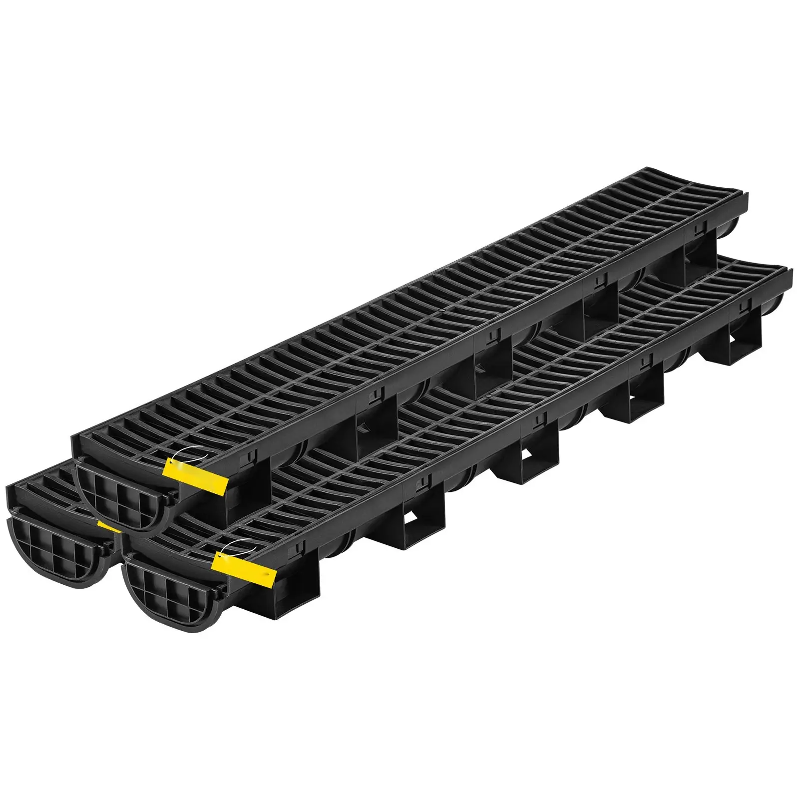 Trench Drain System Kit - 5.7 x 3.1 x 39-Inch HDPE Trench Drain Channel With Plastic Grate, Black Garage Floor Drain for Outdoor Garden and Driveway, 3-Pack, Heavy-Duty Waterproof Drainage Solution, Easy Installation