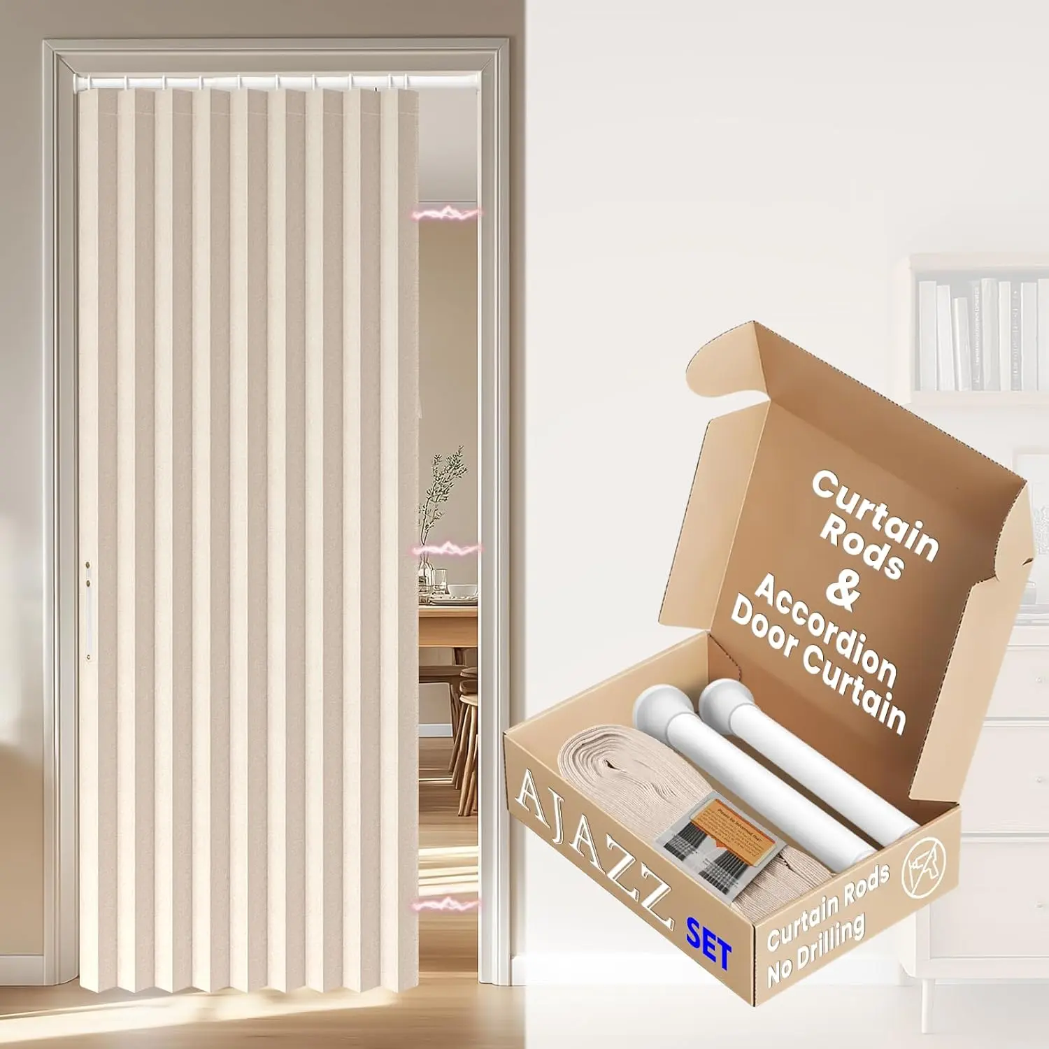 Blackout Accordion Door with Rods 28-39 in Length Invisible Door for Bedroom Living Room Doorway Sets (1 Panel, 43 W x 78 L, Yellow)