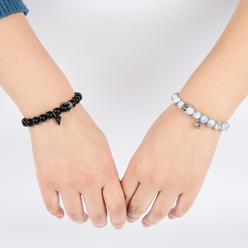 2 Pcs Elegant Couples Magnetic Stone Bracelets, Anniversary Couple Love, Heart Jewelry, Couples Beaded Stretch Bracelets Set, Perfect Valentine's Day Gift Couples Magnetic Couples Beaded bracelet valentine day gift fashion all-match jewelry charm
