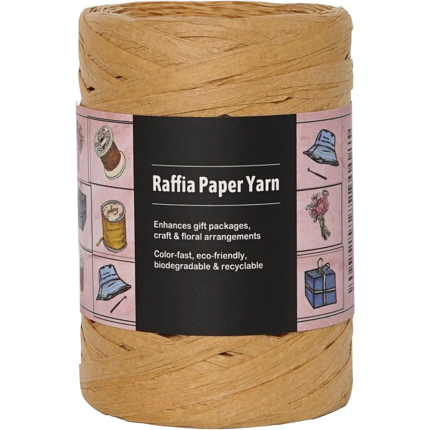 Raffia Ribbon Yarn for Crafts - Raffia Grass Twine for  Wrapping, DIY Decoration, Blinds &  | Matte String Paper Rope - 1/4'' Wide, 109 Yards, Brown