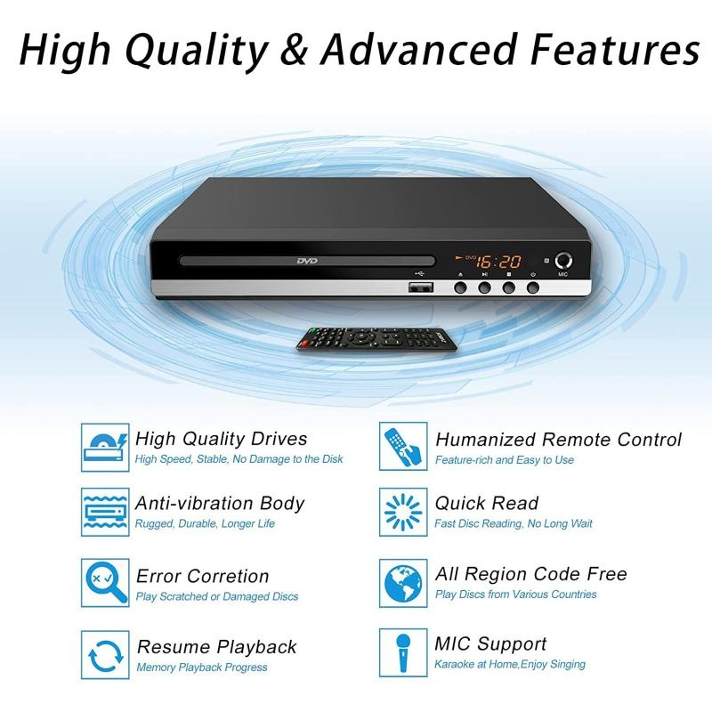 DVD Player 1080P High-defination Home DVD Player Box For TV DVD CD Discs Player AV Output Built-in MIC-port All Region Free