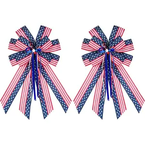 2Pcs Patriotic Wreath Bow, 12X20 INCH 4th of July Memorial Day Wreath Bow for Indoor Outdoor Independence Day President's Day Decoration (Blue)fidget toys