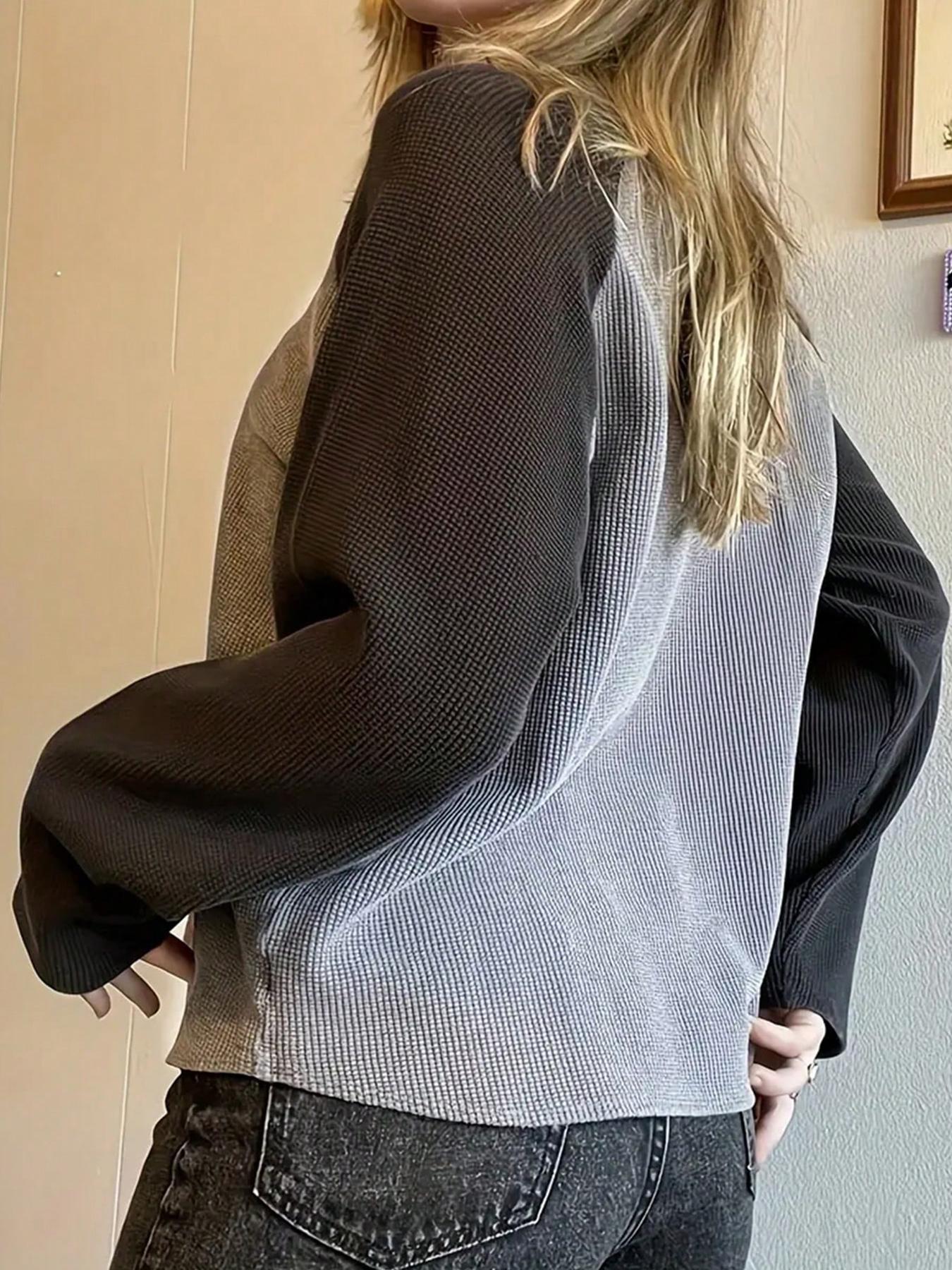 Women's Colorblock Star Print Raglan Sleeve Tee, Casual Comfy Tee, Casual Long Sleeve Round Neck T-shirt for Spring & Fall, Women's Top for Daily Wear Chic Top