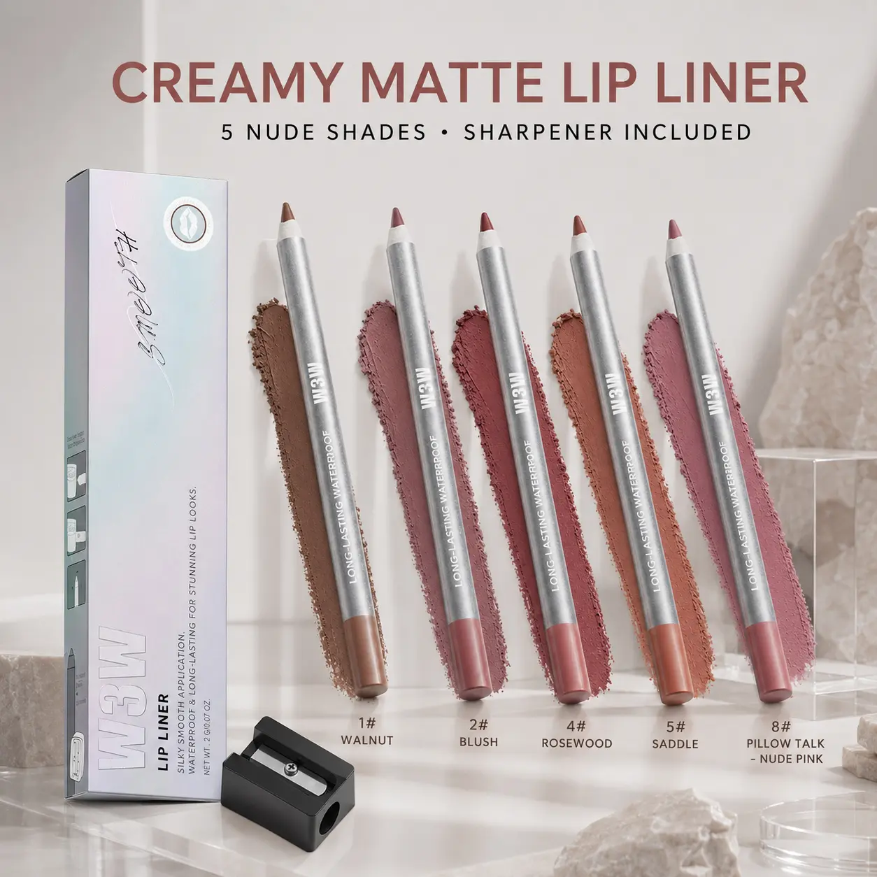 Matte Lip Liner Makeup Set - Waterproof, Creamy Matte Waterproof Formula, Smudge-Proof, Long-Lasting, Durable, Smooth Glide Lipliner Pencils for Contour Look, Filling & Layering, Precision Nude Lip Contour and Definition with Sharpener