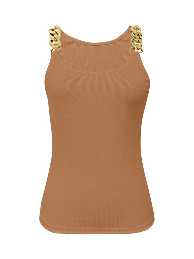 Women's Chain Decor Ribbed Tank Top, Casual Round Neck Sleeveless Top, Ladies Clothes for Daily Wear