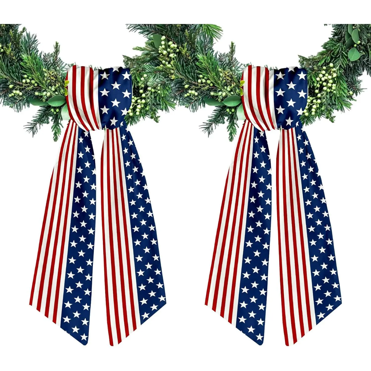 2pcs Patriotic Wreath Sash for Front Door Red White Stripe Wreath Satin Sash Star Garland Ribbon Accessories for Wreath Yard Doorway Indoor Outdoor Bow Bridal Shower Home Decor,5.1 x 54.3