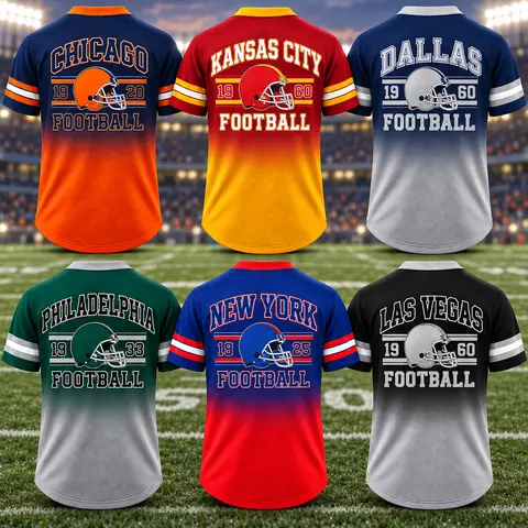 Game Day Gradient V-Neck Jersey, Unisex Short Sleeve Mesh Fan Shirt With City Helmet Print For Game Day Party, Gift for Sport Lovers