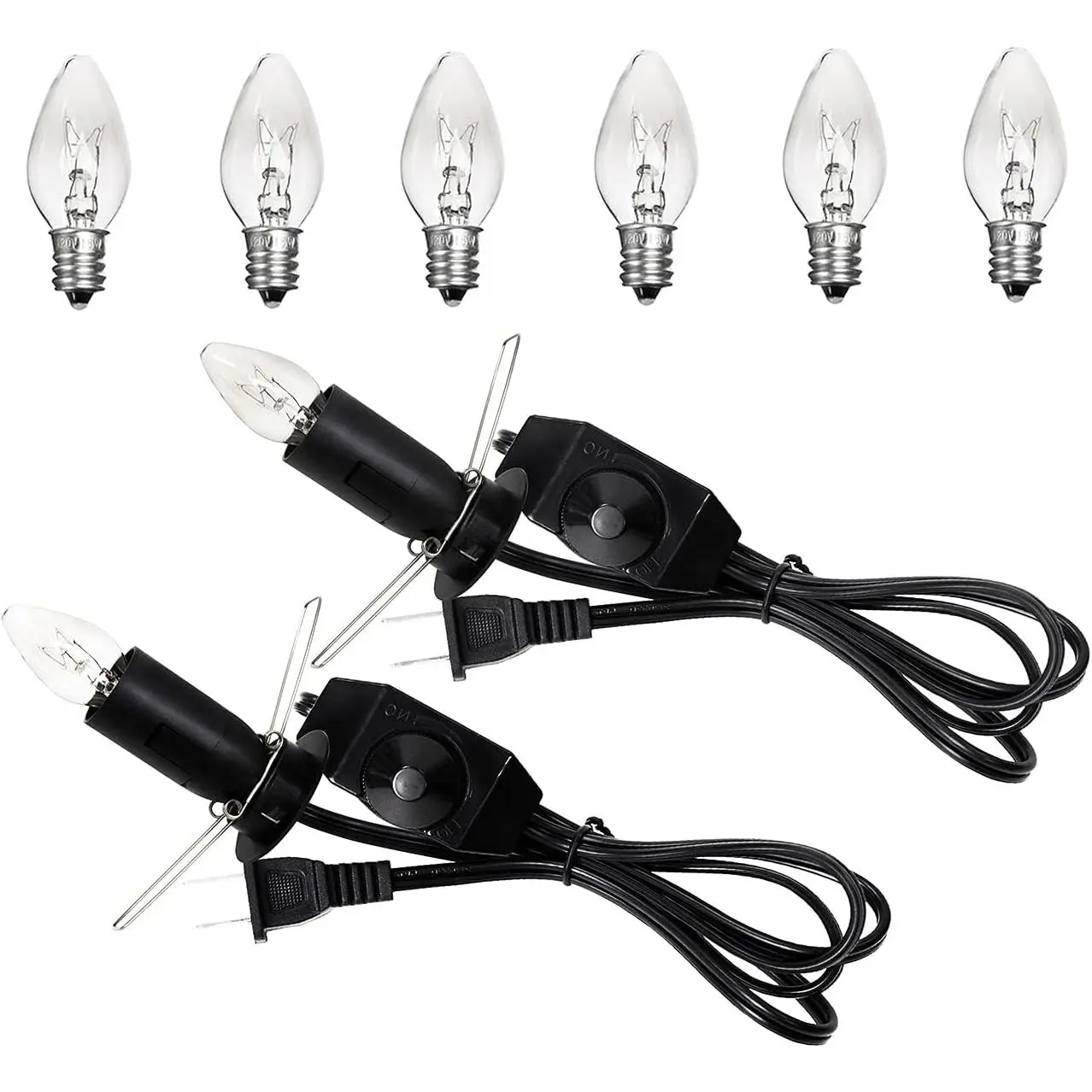 2 Packs Himalayan Salt Lamp Cord  with Dimmer  and 6 Packs E12 Halogen Salt Lamp Bulbs (5  Cord & Fixed Butterfly Clip)