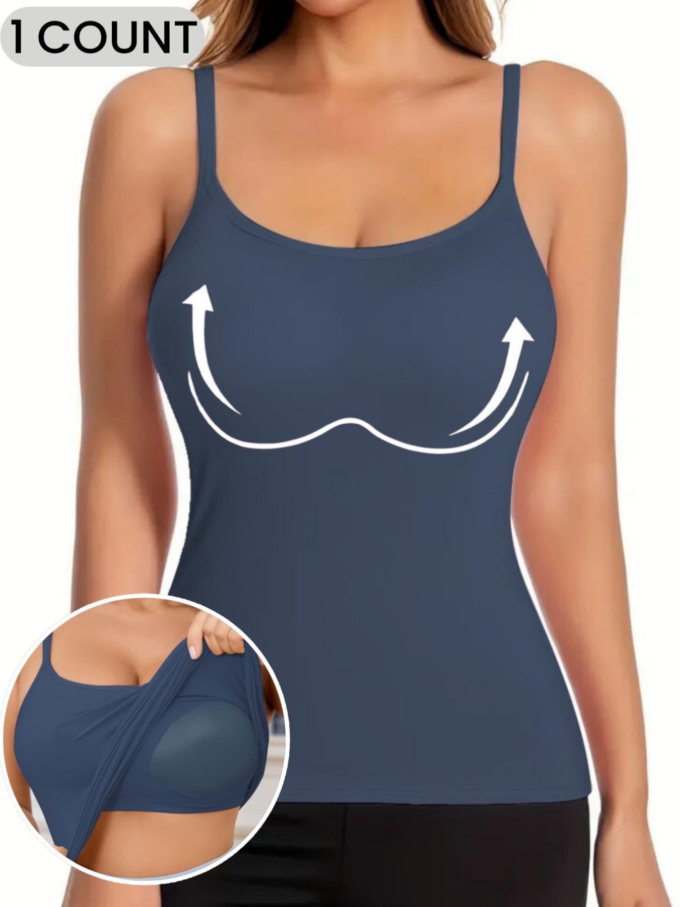 Women's Solid Color Padded Shapewear Cami Top, Adjustable Straps,Breathable Comfortable Shaper Top, Built in Bra,Tummy Control Compression Shapewear for Daily Wear or Outdoor,Ladies Underwear for Fall & Winter,Soft Stretch Fabric,Keep Warm Lingerie