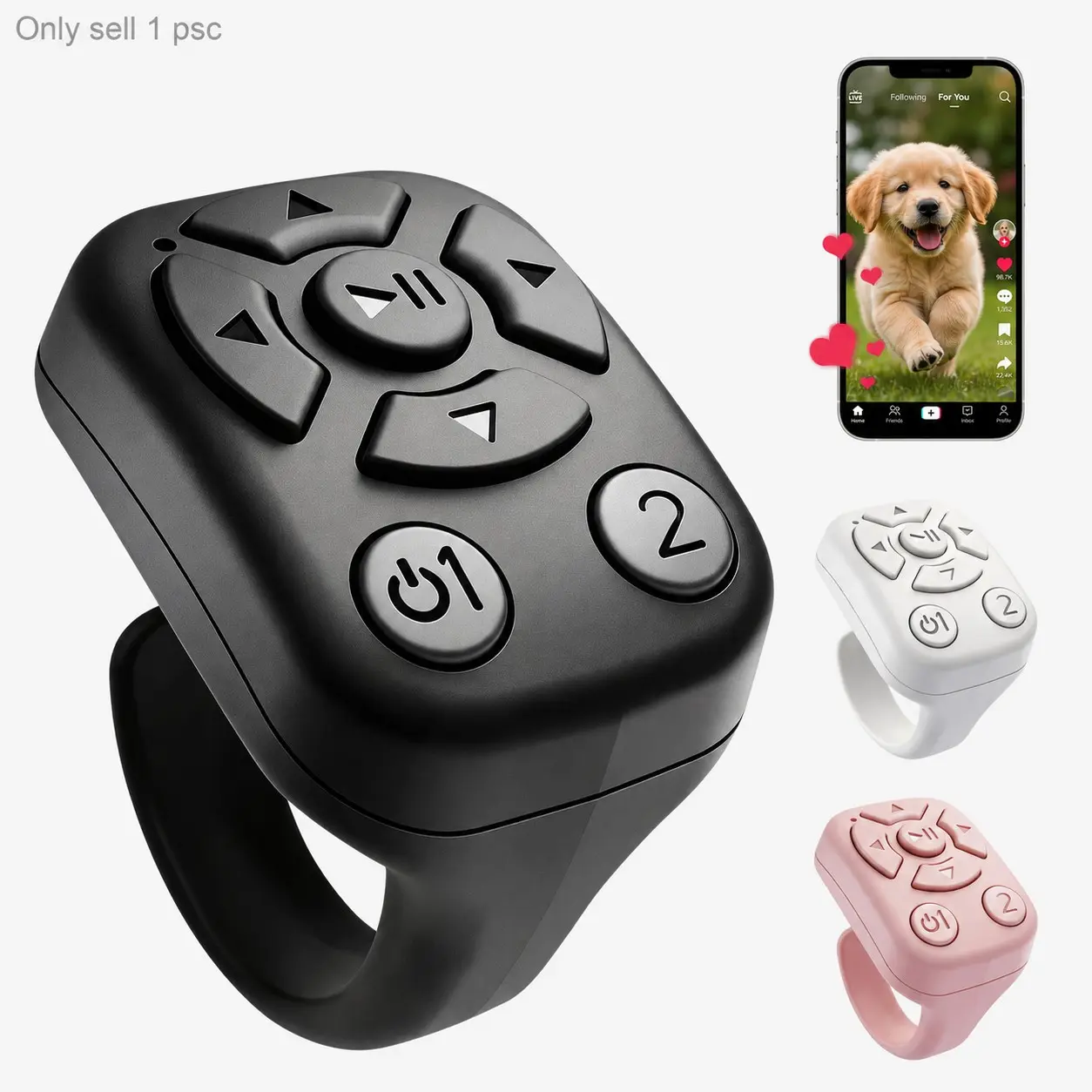 TikTok Remote Control Finger Ring, Wireless Phone Video Scroller and Page Turner, Camera Shutter Remote for Selfies, E-Book Reader Control, Short Video Scrolling for iPhone Android