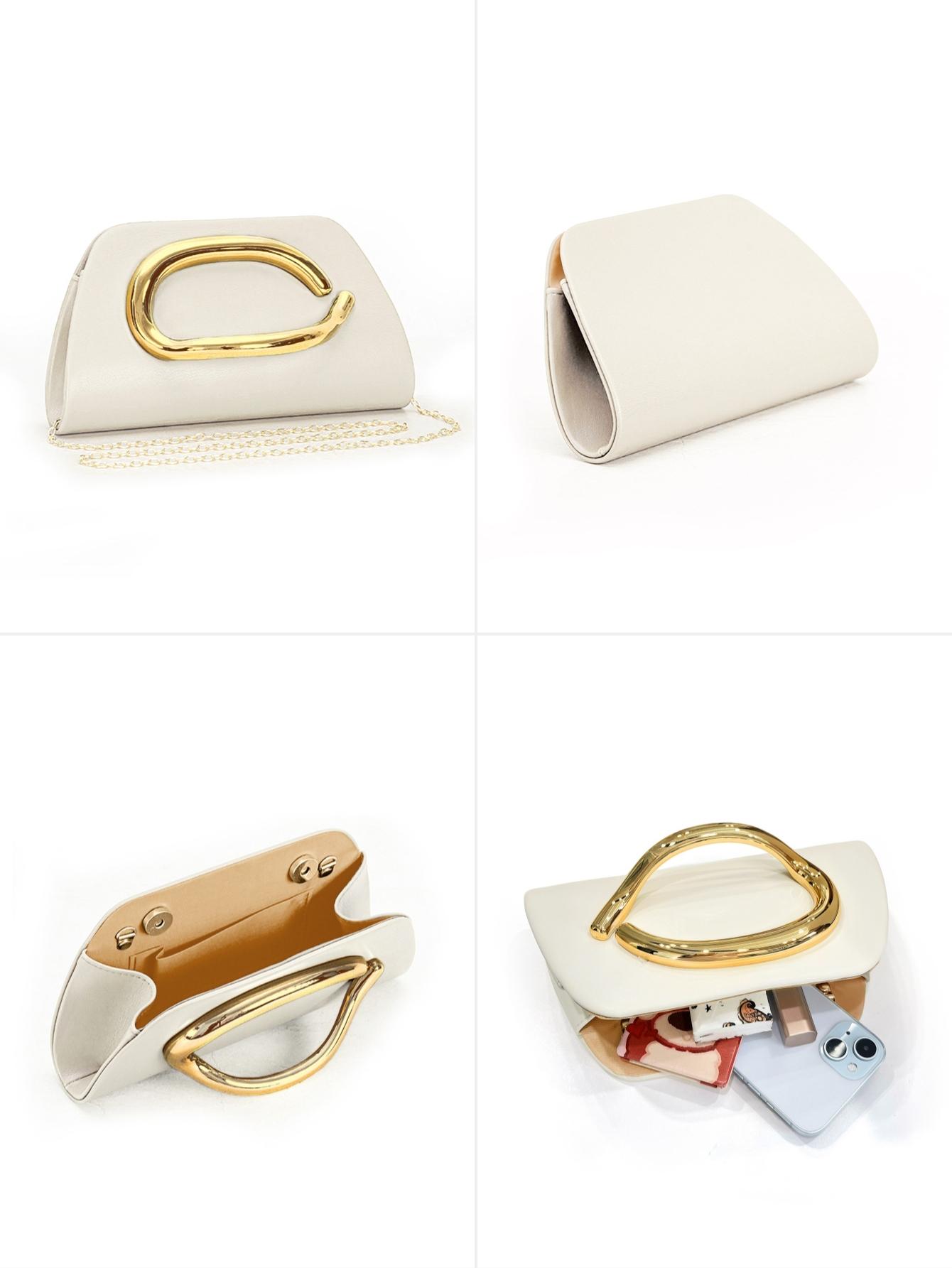 Elegant Women's Evening Clutch Bag, Detachable Shoulder Strap, Smooth Metal Decorations, Magnetic Closure, Perfect for Festivals & Parties, Elegant Stylish Purse