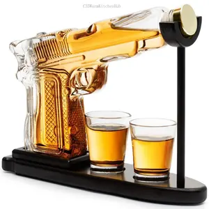 Whiskey Decanter Set, 1 Count Gun Shaped Creative Whiskey Decanter with 2 Counts Glasses, Bar Utensils for Whisky Bottles for Brandy, Scotch, Vodka, Gifts for Dad, Husband, Boyfriend C35WarmKitchenHub