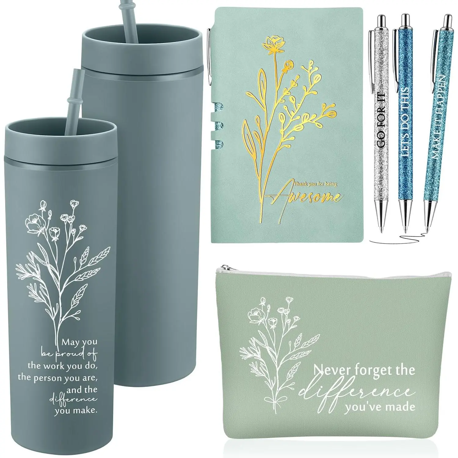 6 count Employees Appreciation Gifts Set for Women, Thank You Box 16 oz Tumbler Makeup Bag Journal Pens for Coworker Staff  Nurse Teachers Work Anniversary Housekeeping Week Vet Tech