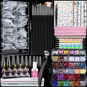 Press On Nail Kit - Clear Coffin Nail Tips, Art Brushes, Dotting Pen, Glitter, Stickers & Rhinestonesfidget toys