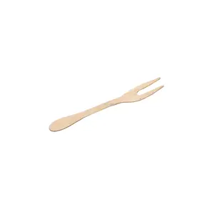 Disposable Bamboo Two-Tine Fruit Fork, Natural Moso Bamboo Small Fork, Eco-Friendly Biodegradable Cutlery, Food Grade Cake Sweetener Fork
